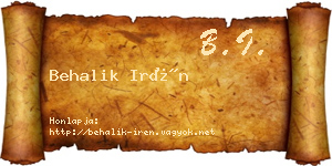 Behalik Irén névjegykártya